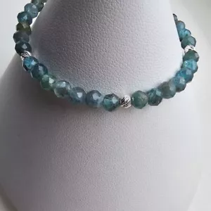 925 Sterling Silber & blauer Apatit facettierte Edelstein Perlen Armband - Bild 1 von 6
