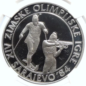 1983 YUGOSLAVIA '84 Olympics SARAJEVO Biathlon PRF Silver 500 D Coin NGC i105696 - Picture 1 of 5