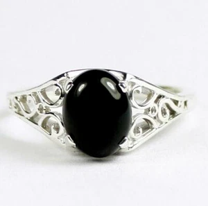 925 Sterling Silber Damen filigran Ring, schwarzer Onyx, SR005 - Bild 1 von 5