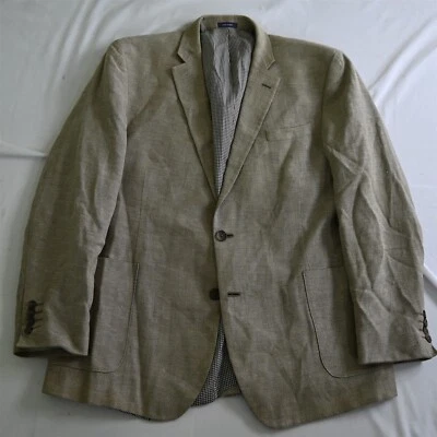 Stafford 46R Sim Tan Brown Herringbone Linen Wool Mens Sport Coat Suit Jacket - Image 1 of 4
