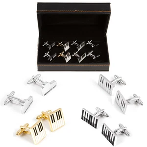Piano Keys Grand Music Assorted 4 Pairs of Cufflinks Wedding Fancy Gift Box - Picture 1 of 6