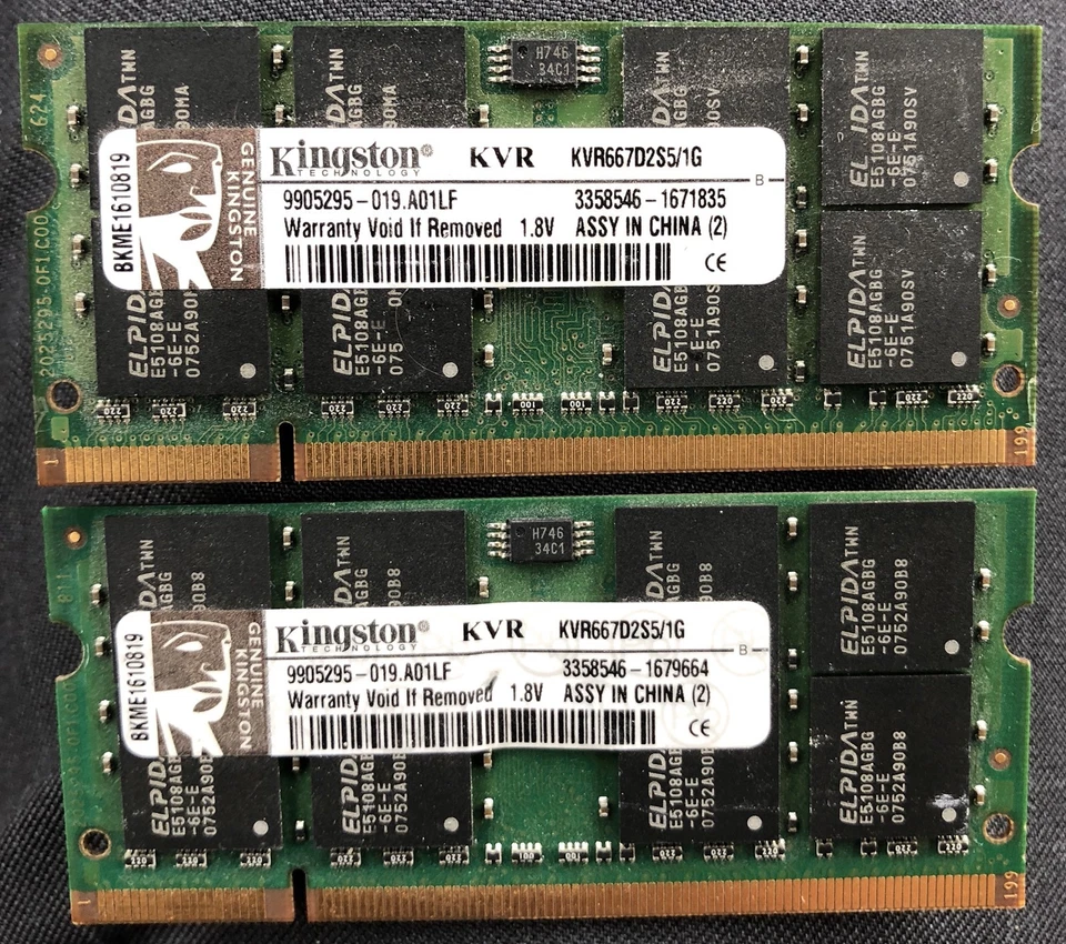 EL PIDA - 2GB (1GB X 2) - PC2-5300 Laptop RAM Working pull 9905295-019-A01F - Image 1 of 1