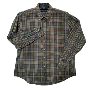Pierre Cardin Button Shirt Men's Size L Green Khaki Plaid Long Sleeve - Picture 1 of 8