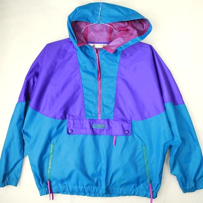 COLUMBIA винтажный 90-х синий фиолетовый розовый Colorblock ветровка куртка пальто женщин L - Изображение 1 из 4