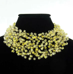 Collar Pechera Langani Vintage Cuentas de Vidrio Amarillo Cuentas Pechera Destacado Multi-Hebras - Imagen 1 de 9