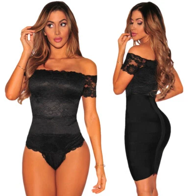 Body donna pizzo nero intimo sexy lingerie top elegante teddy hot nuovo DS32072