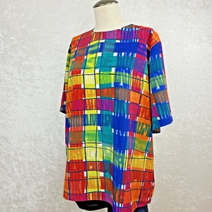 VTG Yves St. Clair Blouse Size 16 Bright Colors Geometric Print Women's Retro - Picture 1 of 11