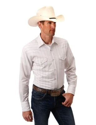 Roper Western Shirt Mens L/S Stripe Snap White 01-001-0144-0443 WH - Image 1 of 2