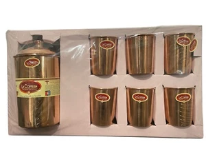 Reinkupfer Becher Kanne Krug und Kupferbecher Glas Set Ayurveda Yoga 7tlg - Bild 1 von 4