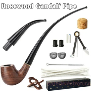 Rosewood Churchwarden Gandalf Pipe Long Stem Bent Tobacco Pipe w/ Accessories US - Picture 1 of 11