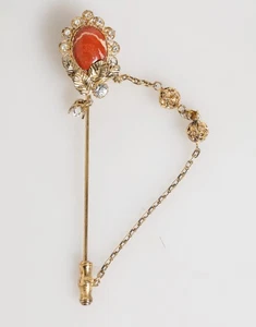 DOLCE & GABBANA Pin Brooch Gold Brass Crystal Chain 925 Sterling Silver 560usd - Picture 1 of 6