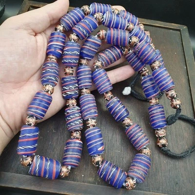 Vintage Afrikanischer Stil Blau Glas Aventurin Ausgefallen Glasperlen Perlen - Bild 1 von 4