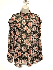 Maurice’s 3X blouse peasant style black peach gold floral long sleeve ruffle - Picture 1 of 9