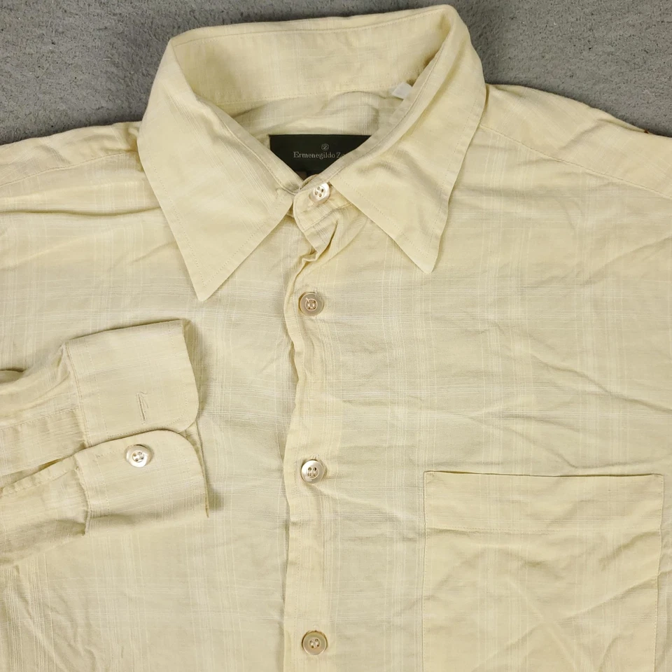 Camisa Ermenegildo Zegna Para Hombre Mediana Amarilla Hecha en Italia Vestido Manga Larga Lino Foto 1 de 4