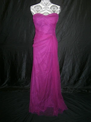 MONIQUE LHUILLIER Bridesmaid 10 Magenta Strapless Tulle Ruched Draped Elegant - Image 1 of 4