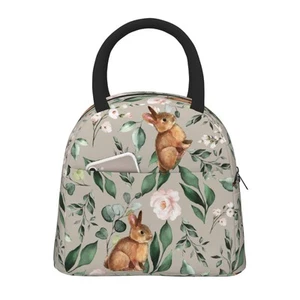 Cute Bunnies Pink Flower Large Lunch Bag Capacity Box Rabbit Meal Prep Insula... - Picture 1 of 7