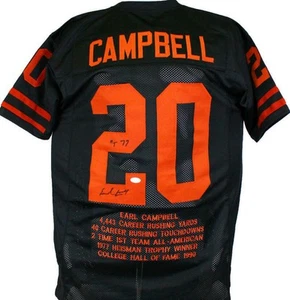 Camiseta deportiva Earl Campbell autografiada negra estilo STAT universitario con HT - JSA W *Negra - Imagen 1 de 9