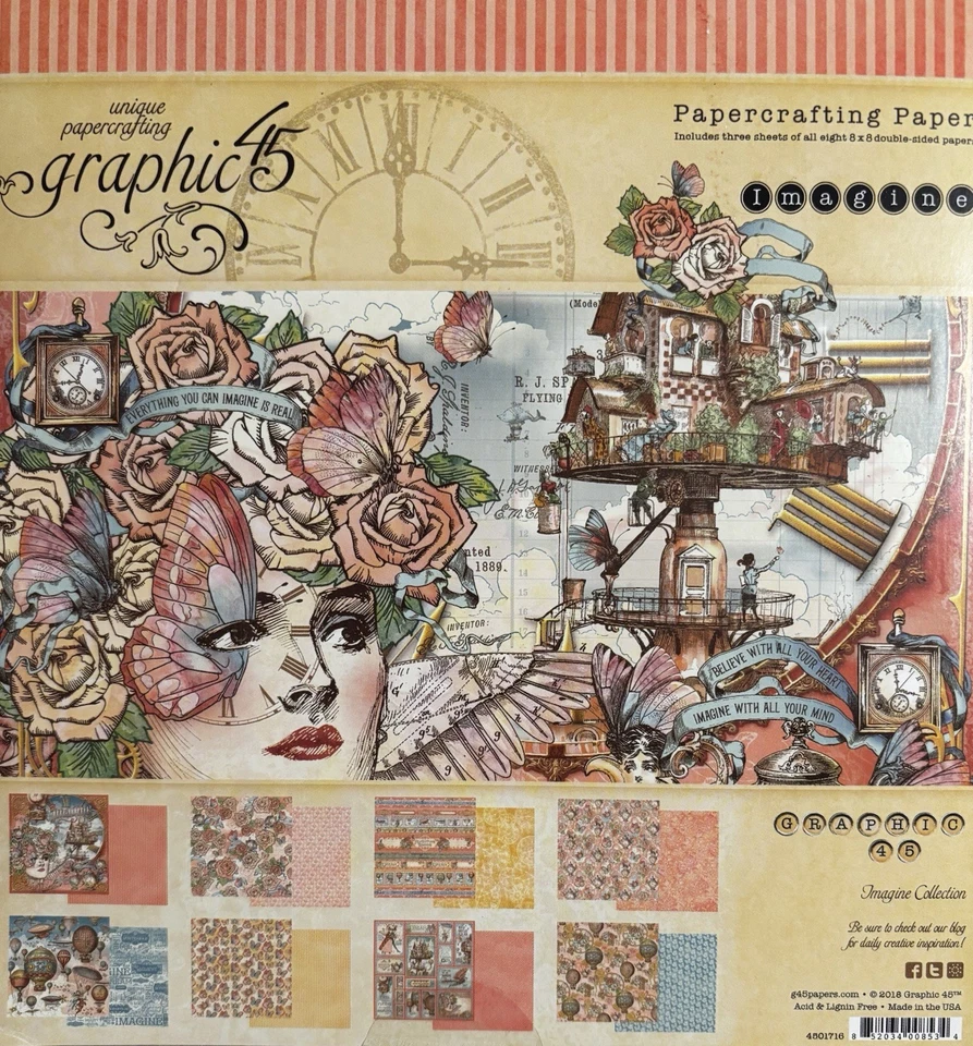 Graphic 45  8  x 8 “Imagine” Paperfcrafting Paper - 24 Sheets - Image 1 of 1