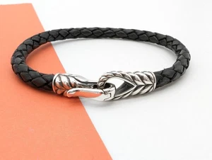 David Jurman Sterlingsilber 925 Chevron geflochten schwarz Lederarmband 7 Zoll - Bild 1 von 9