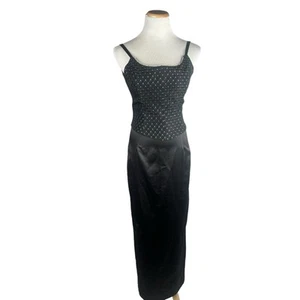 JESSICA McCLINTOCK GUNNE SAX Formal Evening Satin 5 Black Rhinestone Dress - Picture 1 of 10