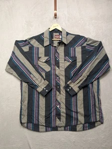 Wrangler Camicia Uomo 3XT Grigio Multistriscia Western Pearl Snap Manica Lunga - Foto 1 di 5