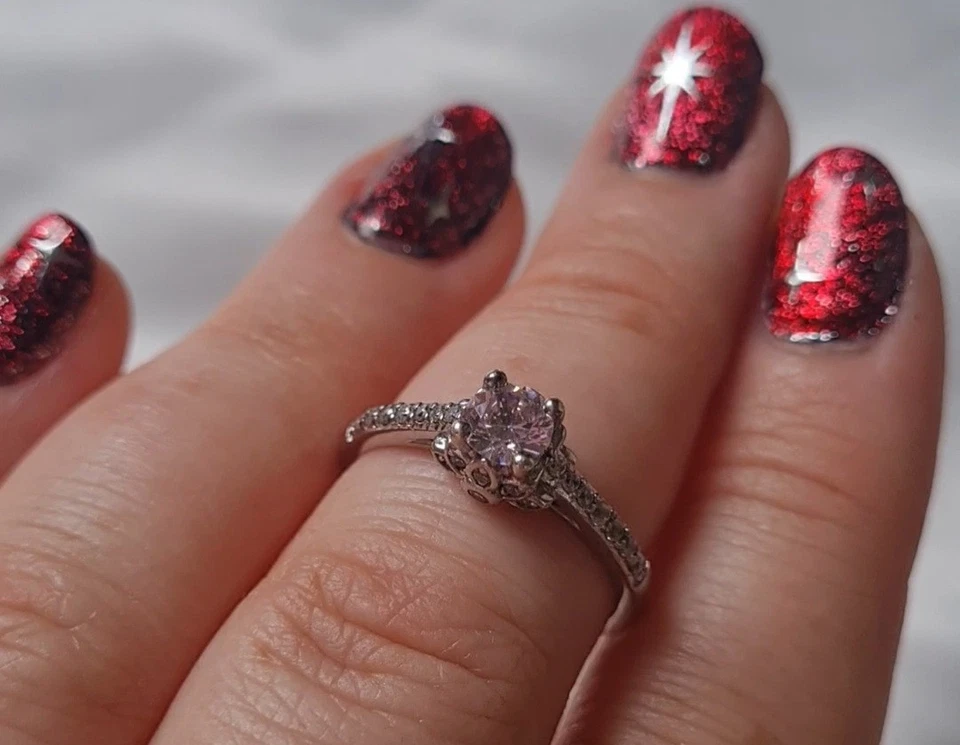 Stunning Pink Cubic Zirconia Princess Sterling Silver Ring 56 - Image 1 of 4