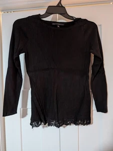 WHITE HOUSE BLACK MARKET Damen Schwarz Strick Ripp Spitze Langarm Größe L  - Bild 1 von 6