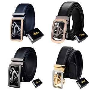 QHA Mens Ratchet Leather Belt Superhero Automatic Buckle 35mm Wide in Gift Box B - Picture 1 of 54