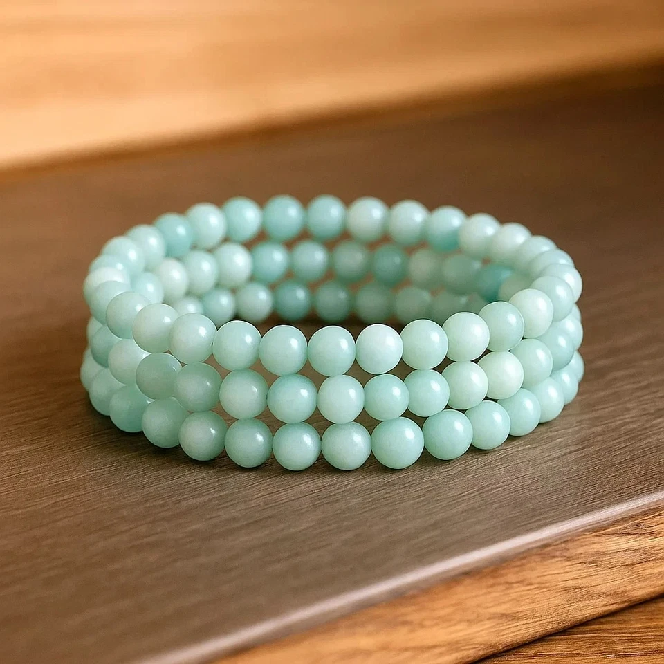 Pulsera elástica de cristal curativo con cuentas de 4 mm de piedras preciosas de amazonita azul 3 piezas regalos Foto 1 de 4