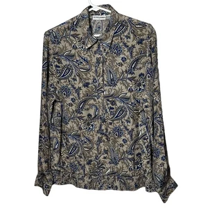 Alfred Dunner Women’s Tan Paisley Blouse Long Sleeve 1/2 Button Up Size 14 #738 - Picture 1 of 5