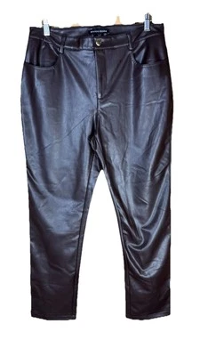 Calça de couro sintético Boston Proper (tamanho 14) marrom quatro bolsos zíper perna reta - Imagem 1 de 4