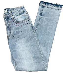 Juicy Couture Venice Deslumbrante Estrás Lavado Claro Elástico Dobladillo Crudo Talla 25 - Imagen 1 de 11