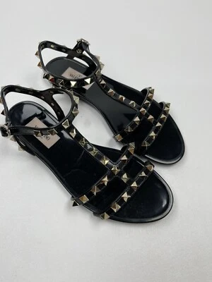  Valentino 'Rockstud' Sandal Size 36  RETAIL $495  BLACK W/GOLD STUDS #289 - Image 1 of 4