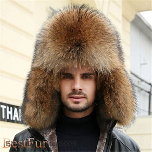 Male Full Covered Real Fox Fur Hat  Ushanka Hat Cossack Warm Trapper Cap - Picture 1 of 46