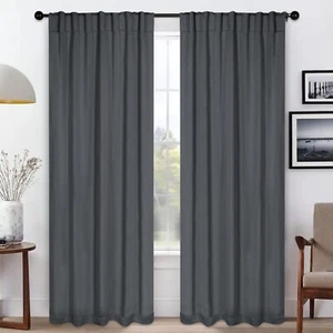 Solid Classic Polyester Modern Wrinkle & Shrink Resistant Blackout Curtain Set - Picture 1 of 94