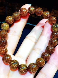 9.3mm Natural Copper Rutilated Quartz Stretch Crystal Beads Bracelet AAAA - Picture 1 of 6