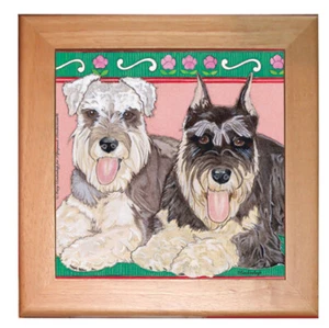 Schnauzer Miniature Schnauzer Dog Kitchen Ceramic Trivet Framed in Pine 8" x 8" - Picture 1 of 1