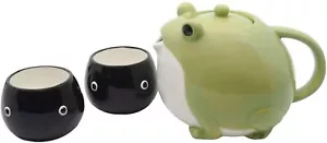 Tea Pot Cup Set San Art Frog Tadpole Green Black Pottery Ceramics - Picture 1 of 6
