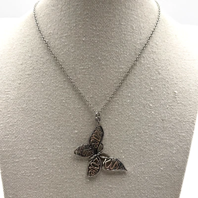 Cookie Lee Large Butterfly Pendant Necklace Love Peace Hope Kiss Silver Tone 15" - Image 1 of 4