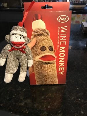 Lote de 2 Fred WINE MONKEY Calcetín Mono Botella Caddy Bolsa de Regalo TOTALMENTE NUEVO Y Adorno Foto 1 de 4