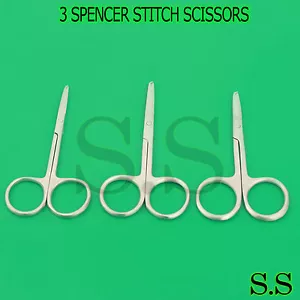 3 SPENCER STITCH SUTURE SCISSORS 3.5" SURGICAL VETERINARY - Picture 1 of 3
