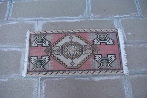 Vintage Turkish Small Carpet, Door Mat Turkish Handmade Carpet 35.4 x 18.1 in - Picture 1 of 8