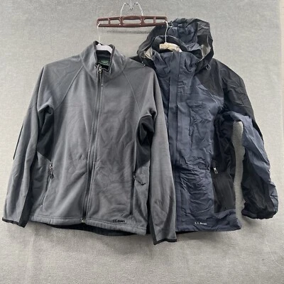 Ll Bean mens size s 3 in 1 fleece polartec rain jacket hooded gray - Image 1 of 4