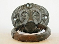 ANTIQUE VICTORIAN CAST IRON LIONS FACE DOOR KNOCKER MADE IN CANADA / HALLMARKED 