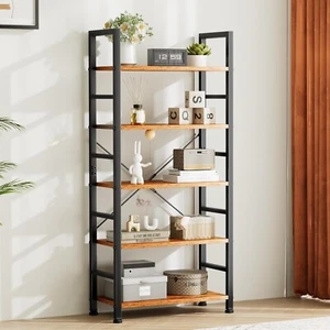Sweetcrispy 5-Tier Bookshelf, Tall Industrial Bookcase for Home Office, brown - Picture 1 of 7