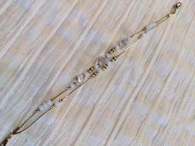 Gold Laminated Bracelet Crystal Glass & Opal Clear Pulsera Chapa De Oro Laminado - Image 1 of 4