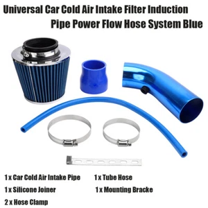 Universal Car Cold Air Intake Filter Induction Pipe Power Flow Hose System Blue - Picture 1 of 11