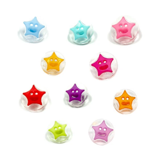 10 Teil-Transparente Stern- Knöpfe 14mm bunte Farben - Bild 1 von 1