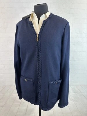 New ST. JOHN Women's Sweater Size 14 Navy Blue Wool Zipper NWT $1,595 - Image 1 of 4