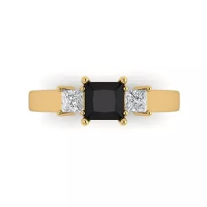 14K Yellow Gold Three-Stone Engagement Ring for Women, 1.11 ctw Natural Onyx - Picture 1 of 11